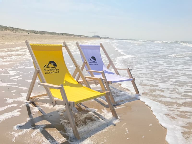 2 zits houten strandstoel in het oranje